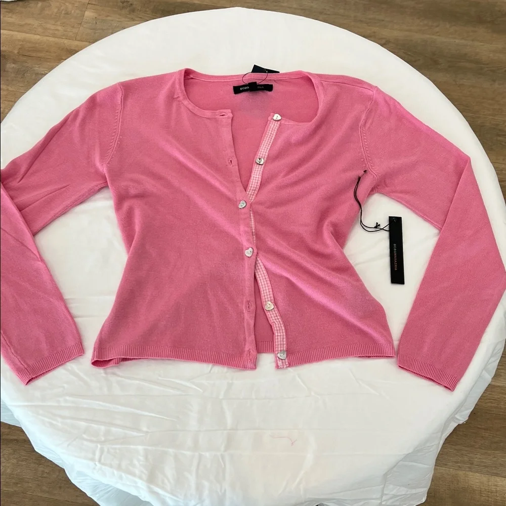 Pink Ribbed V-Neck Camisole Tank Top and Cardigan Matching Set